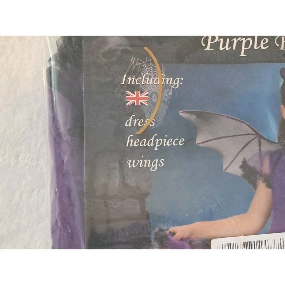 NEW Purple Bat Girl Size L Halloween Costume Dress Wings Headpiece Party